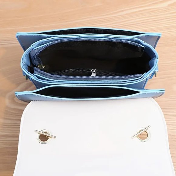 Embroidery flap square white/black bag, girls purse - Picture 2 of 3